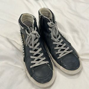 Golden Goose Slide Mid-Top Leather Stud Sneakers